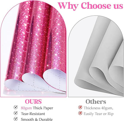 Bafeil Pink Wrapping Paper Roll, Holographic Wrapping Paper Birthday Girl, 80gsm Iridescent Star Gift Wrap Papers for Birthday, Wedding, Baby Shower, Mothers Day, Graduation 17 IN x 32.8 FT