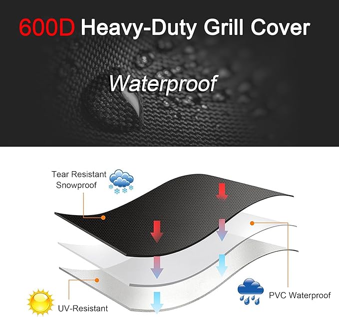 Grill Cover for Blackstone 5 Burner Griddle, for Black Stone Bronco 5-Burner 44 Inch Omnivore Propane Griddle, 600D Heavy Duty Waterproof Flat top Gas Grill BBQ Cover, Black
