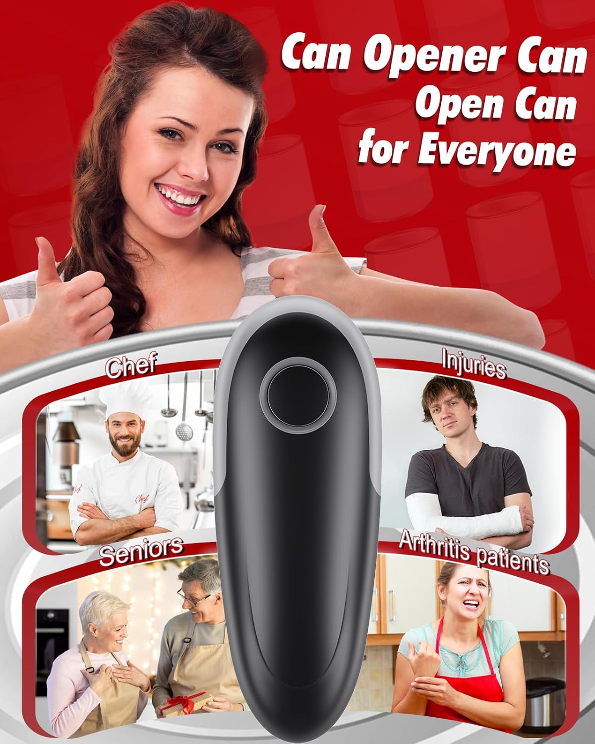 One Touch Electric Can Opener Fits All Can Sizes, Electric Can Openers for Kitchen Food Safe with Smooth Edge