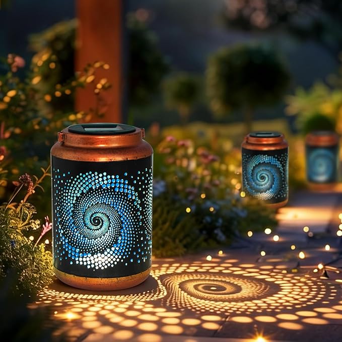 DIBIEECN Birthday Gifts for Women Mom Grandma Wife, Solar Lanterns Outdoor Waterproof, Metal Hanging Lights Garden Decor, LED Decorative Lantern for Patio Porch Backyard, Blue, 1 Pack