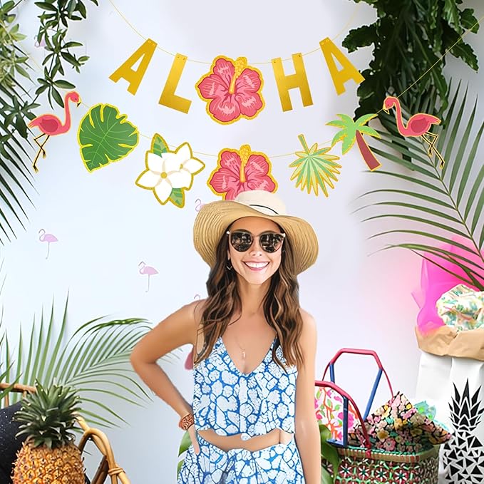 SUNBEAUTY 122 Pcs Customizable Letters Summer Banner Fruit Party DIY Banner for Luau Tiki Party Tropical Hawaiian Festival Favors Photo Backdrop Window Decor