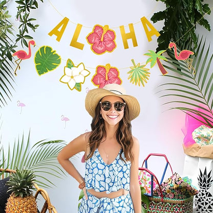 SUNBEAUTY 122 Pcs Customizable Letters Summer Banner Fruit Party DIY Banner for Luau Tiki Party Tropical Hawaiian Festival Favors Photo Backdrop Window Decor