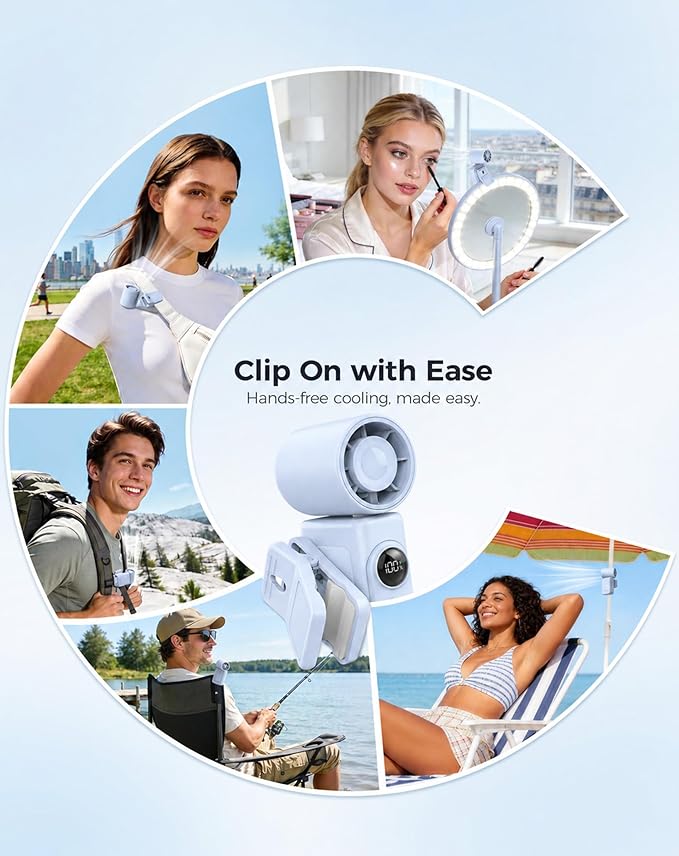 Hotsales Clip-On Portable Fan, 13500 RPM Rechargeable Handheld Mini Fan with LED Display, 360° Rotating Detachable Clip, Stroller Fan for Baby, Compact Travel Essentials/Lash, Summer Gifts for Women