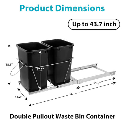 SUPER DEAL Double 35-Quart Pull Out Trash Can Under Cabinets Under Sink Garbage Sliding Waste Bin Container Recycling Bins with Chrome Wire Bottom Mount 44 lbs Load Capacity, Black