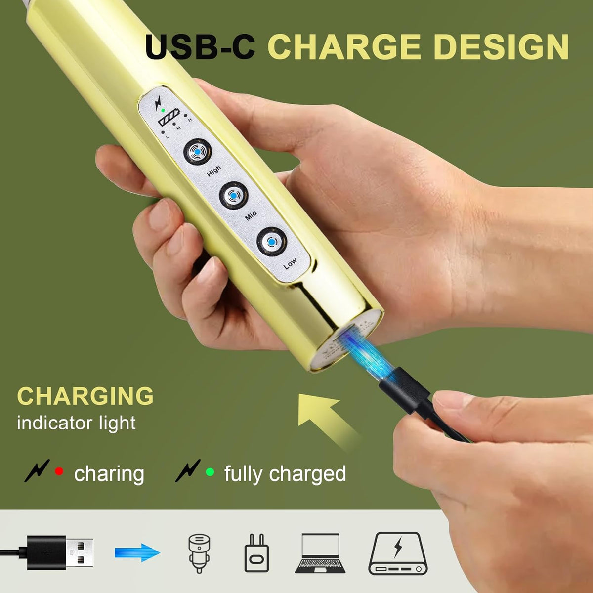 Yuswko Champagne Gold Handheld Milk Frother Wand for Coffee, Rechargeable Electric Whisk with 3 Heads 3 Speeds Drink Mixer Coffee Frother For Latte