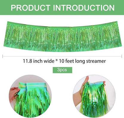 BEISHIDA 3 Packs Metallic Foil Fringe Garland Shining Green Wall Hanging Tinsel Fringe Banners for Car Floats Bridal Shower Wedding Birthday Easter Graduation Holiday Party Decoration(30 Feet)