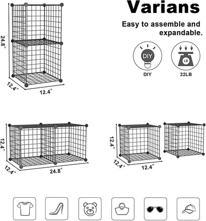 C&AHOME Wire Cube Storage, 2-Cube Storage Organizer Metal, C Grids Storage Bins Shelving, Modular Bookshelf Shelf, Closet Cabinet Ideal for Bedroom, Office 12.4”L x 12.4”W 24.8”H Black UWCS3002B