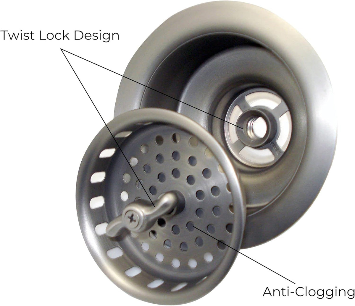 Mr. Scrappy 3.5" Sink Drain Assembly with Twist Lock Basket Strainer, Solid Brass, Brushed Nickel