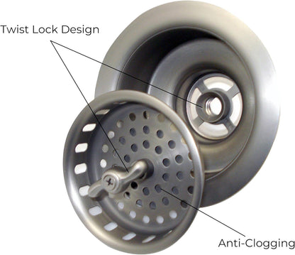 Mr. Scrappy 3.5" Sink Drain Assembly with Twist Lock Basket Strainer, Solid Brass, Brushed Nickel