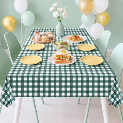 4 Pack Sage Green Striped Gingham Tablecloths, 54 x 108 Inch Disposable Plastic Rectangle Table Covers, Waterproof Checkered Sage Green Table Cloths for Picnic, Birthday, Party, Outdoor Events