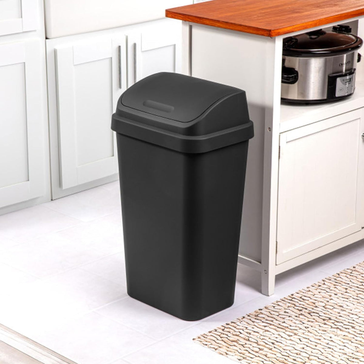Sterilite 4-Pack Swing Top Wastebasket, Sleek Square Profile Trash Can, 13 Gallon, Black - Modern Garbage Bin for Kitchen, Bathroom, Garage and Workspace, Fits 13 Gal Liners