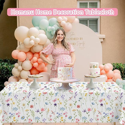 Homanu 1 Pack Wildflower Party Decorations Tablecloths, Large Size 54 X 108 Inch Rectangle Floral Tablecloth Plastic Table Cover for Birthday Party Baby Shower Decorations