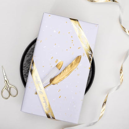 MAYPLUSS Thick Wrapping Paper Roll - 17Inch x 16.5Feet - Romantic Gold Shiny Flakes on Matte White Heavy Gift Wrap Paper with Silky Touch for Wedding, Birthday, Holiday, Christmas