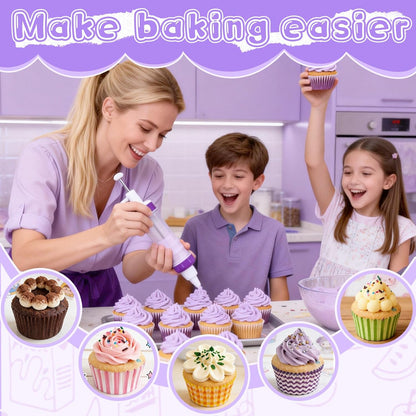JAYVAR Dessert Decorating Syringe Set, Icing Dispenser Tool | Dessert Decorator Pro, 7 Icing Nozzles, 9 Silicone Cake Cup, Cake Decorating Gun for Frosting Cream