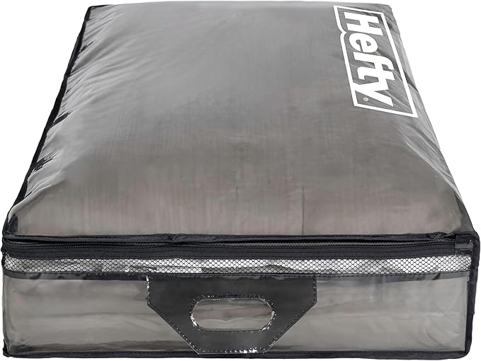 Hefty Underbed Flexible Tote with Breathable Mesh, Double Zipper, 2 Handles – Ideal for Moving or Clothes & Apparel Storage, Alternative to Plastic Bin, Organizer or Container