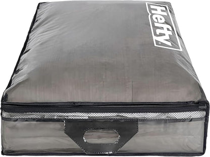 Hefty Underbed Flexible Tote with Breathable Mesh, Double Zipper, 2 Handles – Ideal for Moving or Clothes & Apparel Storage, Alternative to Plastic Bin, Organizer or Container
