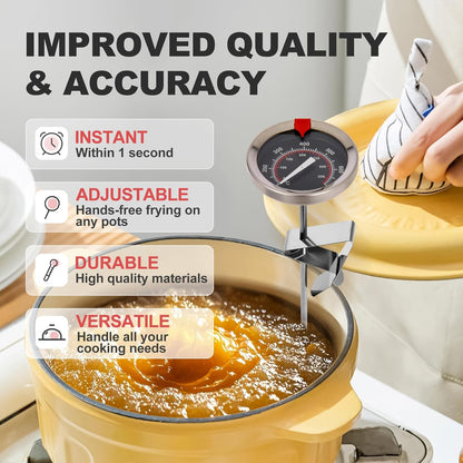 Glow-in-The-Dark Candy Thermometer Waterproof - 9" Deep Fry & Candy Thermometer with Pot Clip – High-Heat, Waterproof for Oil, BBQ