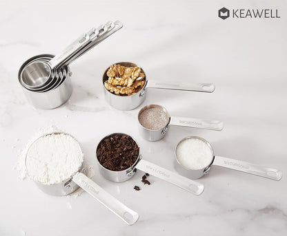 Keawell Premium 5-Piece Measuring Cups Set –1/4, 1/3, 1/2, 2/3, and 1 cup-18/10 Stainless Steel - Durable, Stackable, Dishwasher Safe
