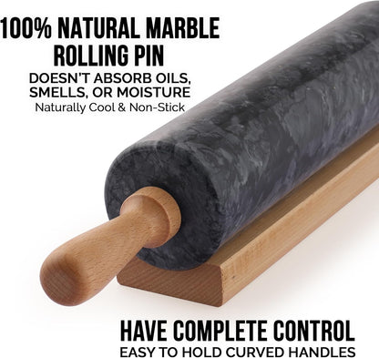 Zulay Kitchen 17-Inch Marble Rolling Pin With Stand - Polished Marble Rolling Pins For Baking - Long Rolling Pin Marble With Beechwood Handle