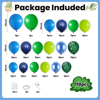 FunHot Blue Green Balloon Arch Kit, Dinosaur Balloon Garland Kit with Fruit Green Dark Navy Blue Latex Balloons for Boys Baby Shower Jungle Safari Kids Dinosaur Themed Birthday Party Decorations