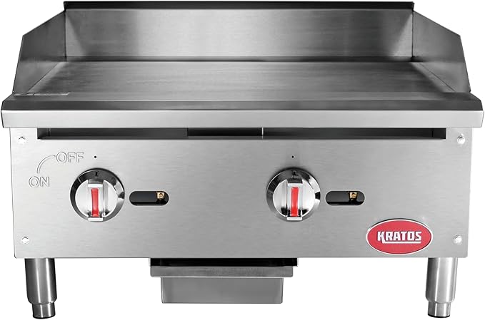 Kratos 24" Wide Commercial Countertop Griddle, Gas Hot Plate for Restaurants, Manual Controls, 2 Independent Burners, Powerful 60,000 BTU Output (29Y-004)