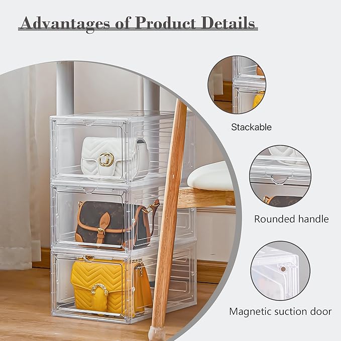 LXLXXL Storage Bins with Lids, 6 Pack Clear Plastic Storage Containers with Magnetic Acrylic Door, 19 Qt Stackable Storage Box for Home,Office Organizing