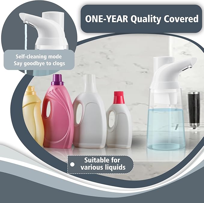 Automatic Soap Dispenser Touchless, 23.7 oz/ 700 ml, Low Battery Liquid Soap Bottle with Motion Sensor for Bathroom & Kitchen (White-Battery)