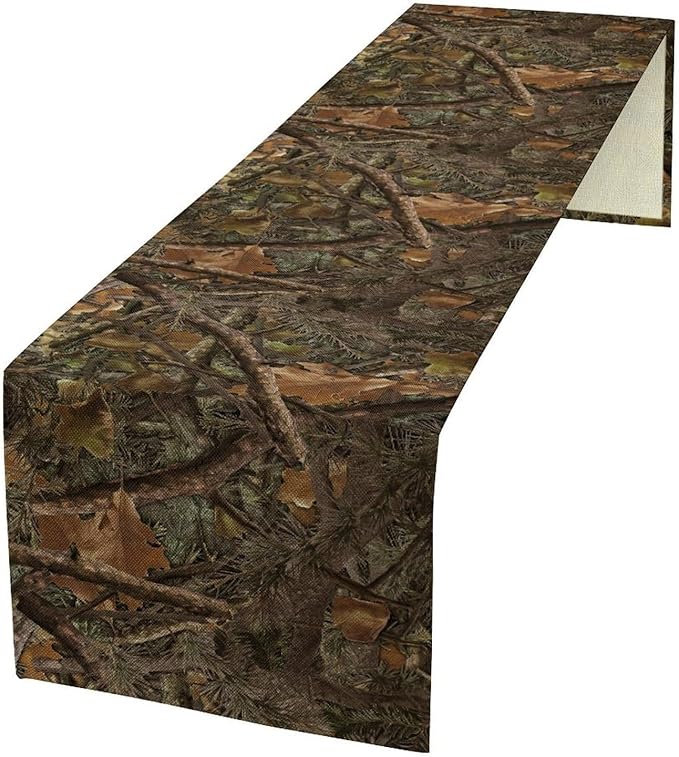Camo Hunting Table Runner, Mossy and Oak Camouflage Patterns Table Runner for Kitchen Dining Party Home 13x90in