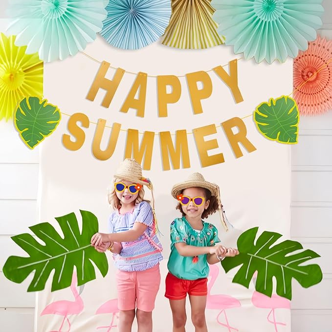 SUNBEAUTY 122 Pcs Customizable Letters Summer Banner Fruit Party DIY Banner for Luau Tiki Party Tropical Hawaiian Festival Favors Photo Backdrop Window Decor