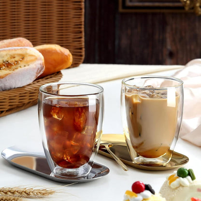 6.8OZ Double Wall Espresso Cups Set of 4, Clear Expresso Shots Cup, Double Wall Insulated Espresso Mugs, Tazas de Cafe Expreso
