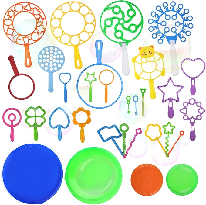 Bubble Wands Set, 28 Pcs Large Bubble Wand with Tray, Great for Kids Summer Outdoor Bubble Party Favors