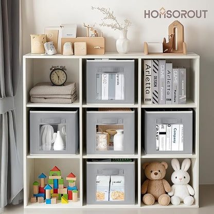 Homsorout Bins for Closet Organization - Cubby Storage Organizer with Window, Closet Baskets for Shelves, Folding Cubes for Storage, Storage Bins for Home, 11inch, Set of 8, Grey