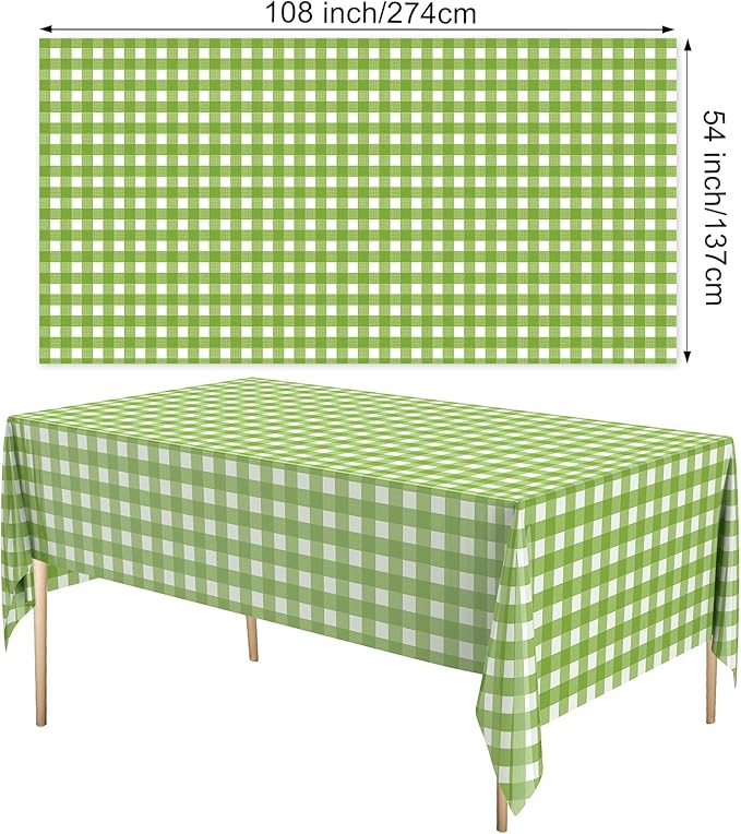 Remagr 3 Pcs Green and White Checkered Table Cloth 54 x 108 Inch Disposable Buffalo Plaid Plastic Table Cloth Waterproof Rectangle Gingham Tablecover for Picnic, Dining, Birthday Party Decor