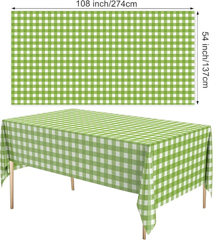 Remagr 3 Pcs Green and White Checkered Table Cloth 54 x 108 Inch Disposable Buffalo Plaid Plastic Table Cloth Waterproof Rectangle Gingham Tablecover for Picnic, Dining, Birthday Party Decor