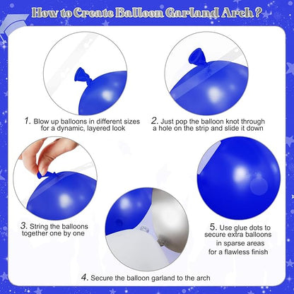 Blue White Silver Balloon Arch Kit, 130Pcs Blue and Silver Graduation Decorations with Foil Star Silver Confetti Balloons for College High School Graduation Decorations Class of 2026