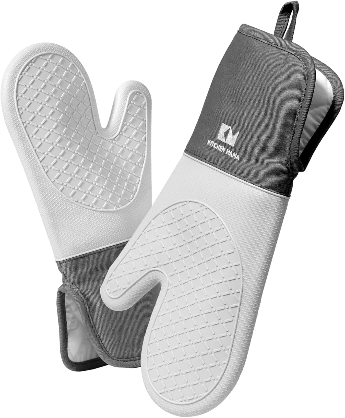 Kitchen Mama UltraShield Silicone Oven Mitts Heat Resistant – Non-Slip, Stain-Resistant, Silicone Cooking Mitts & Pot Holders for Baking, Grilling