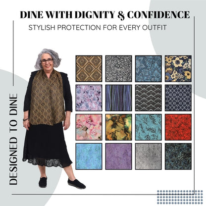 Adult Bib Scarf - Dignified Alternative to Bibs | Washable and Reusable Clothing Protectors for Eating