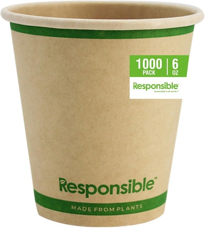 20 oz Paper Hot Cups, Tree-Less™ Compostable Paper Coffee Cups, Extra Strength, Tree-Free and Made Without Pfas, Natural Brown (1000 Count)