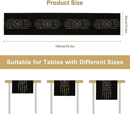 Viking Table Runner, Nordic Symbol Mysterious Aesthetic Table Runner for Kitchen Daily Dining Home Outdoor 13x60in