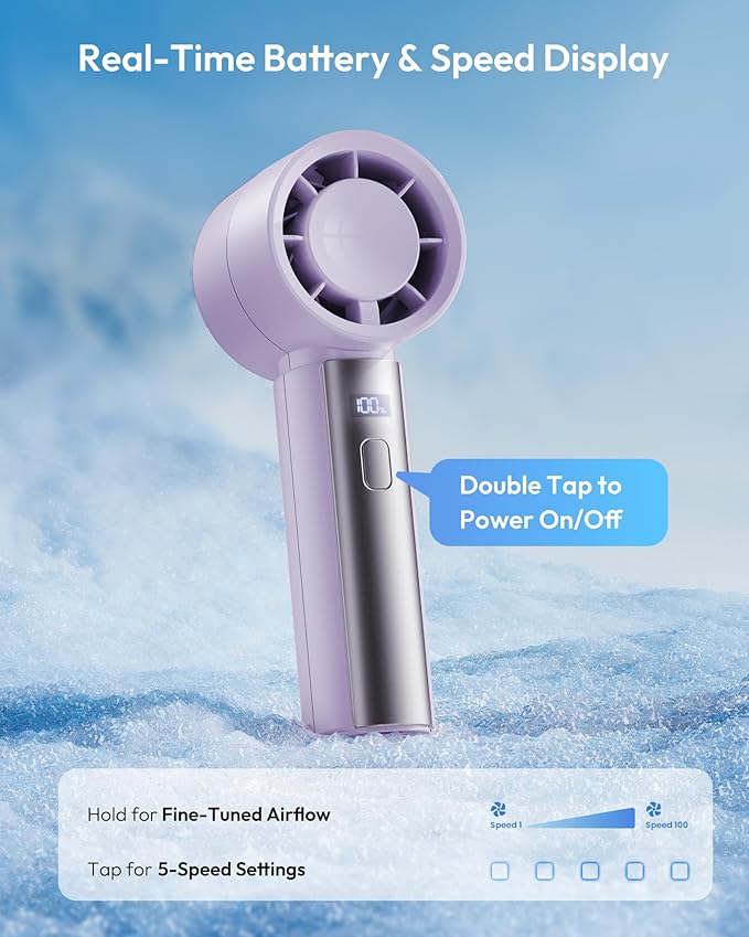 Gaiatop High Speed Handheld Fan, 1-100% Precise Turbo Personal Cooling, 4000mAh USB Rechargeable Battery Powered, Mini Portable Fan for Travel, Summer Outdoor Essentials, Gifts for Women Girls, Purple