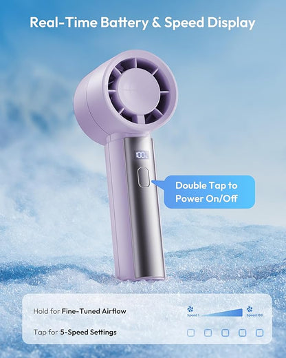 Gaiatop High Speed Handheld Fan, 1-100% Precise Turbo Personal Cooling, 4000mAh USB Rechargeable Battery Powered, Mini Portable Fan for Travel, Summer Outdoor Essentials, Gifts for Women Girls, Purple