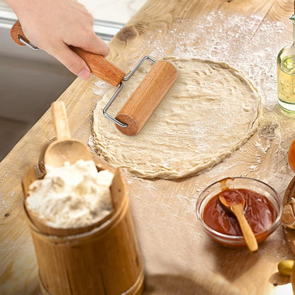 Hiceeden Set of 2 Pizza Dough Roller & Dough Docker, Stainless Steel Dough Hole Maker Puncher Wooden Rolling Pin for Pizza, Cookie, Pie, Pastry