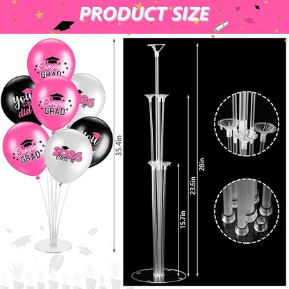4 Set Graduation Party Balloon Stand Kits for Table Centerpieces Balloon Tables Holders with Congrats 2026 Graduation Party Decorations for School College Photo Props(Pink)