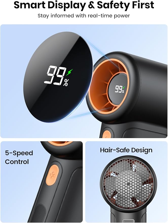 Warmco 10000mAh Turbo Portable Handheld Fan, [36H Long Runtime] USB Rechargeable Personal Travel Fan With 5 Speeds & LED Display for Travel Outdoor, Gift for Men and Women
