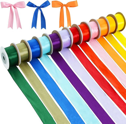 TONIFUL 1 Inch x 60yds Rainbow Satin Ribbon Rolls 12 Colors Solid Color Fabric Ribbons for Gift Wrapping Invitation Floral Hair Balloons Bows Craft Sewing Party Wedding Birthday Decoration (5yd/Roll)