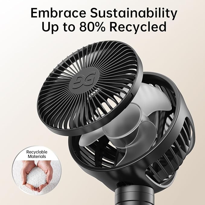 Mini Portable Handheld Fan USB Rechargeable Battery Operated, Stroller Fan with Flexible Tripod Clip on for Baby (Jet Black)