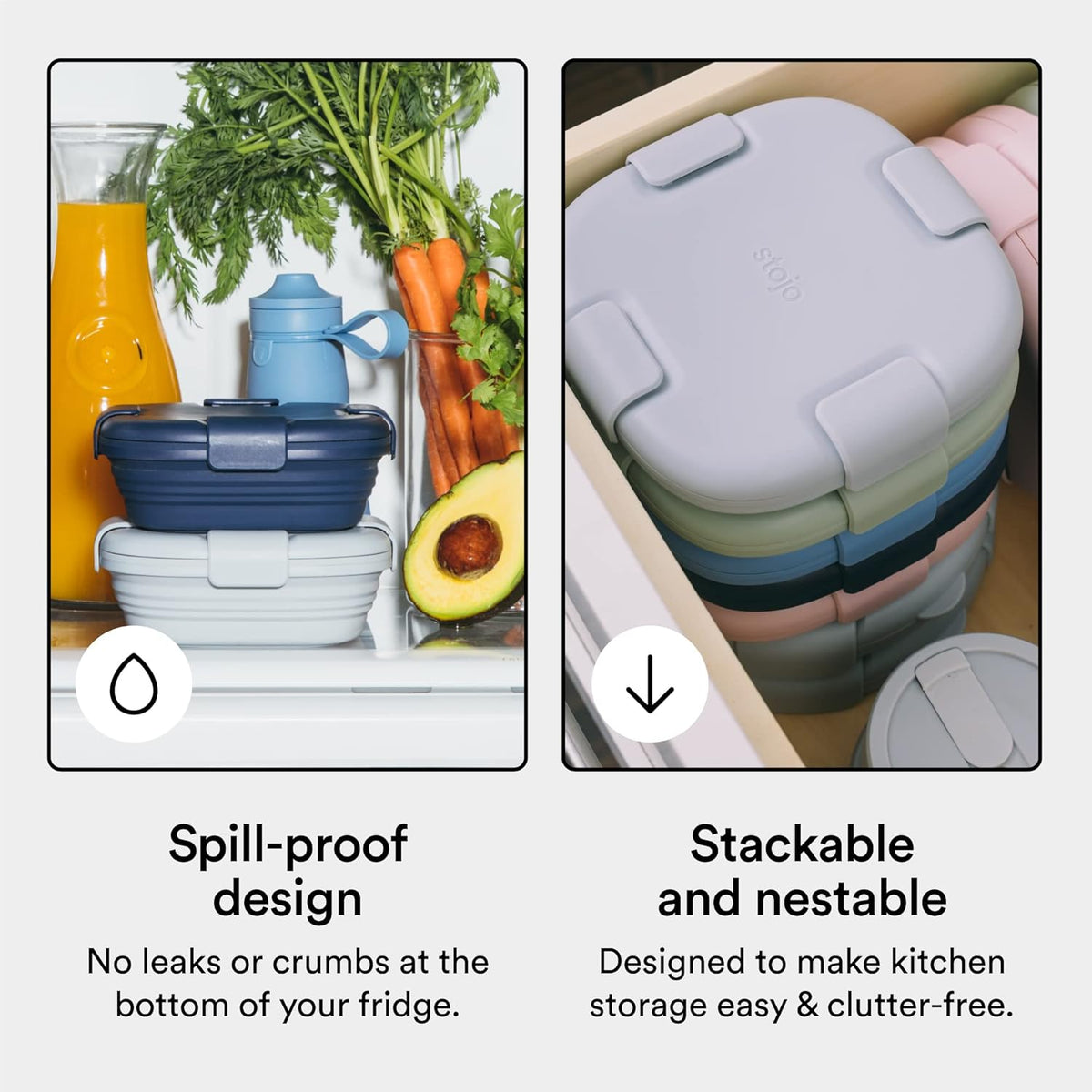 STOJO Collapsible Sandwich Box – 24oz, Reusable Food Storage Container, Silicone Bowl for Hot/Cold Food – Meal Prep, Lunch, Camping, Hiking – Dishwasher Safe (Set of 1, Denim)