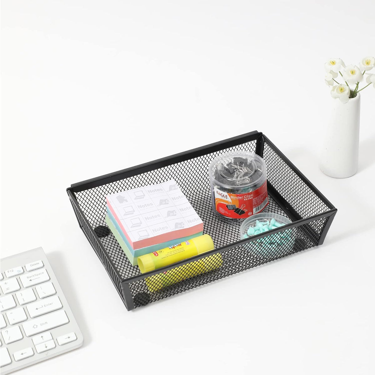 Mesh Tray Kitchen Drawer Utensil Cutlery Tray Office Supplies with Inter-locking Arm Drawer Dividers Organizer for Silverware, Flatware, Home,Office, School,Bedroom(9＂X6＂4pack) Black