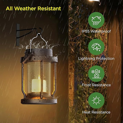 Solar Lantern Outdoor & Indoor Use – Hanging Solar Lights with Realistic Flickering Flameless Candle, Weatherproof for Gardens, Patios, Trees, and Lawns (Black + Gray, 2 Pack)