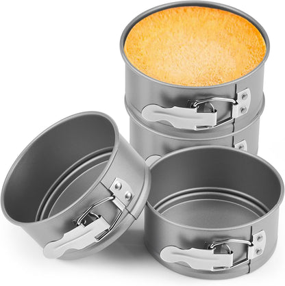 4 Pcs 4 Inch Non Stick Springform Pan with Removable Bottom Carbon Steel Round Springform Cheesecake Pan with Stainless Steel Spring Buckles for